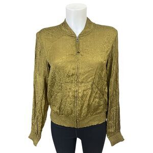 Maeve x Anthropologie‎ Green Shiny Tonal Leopard Print Zip Top Lightweight XS